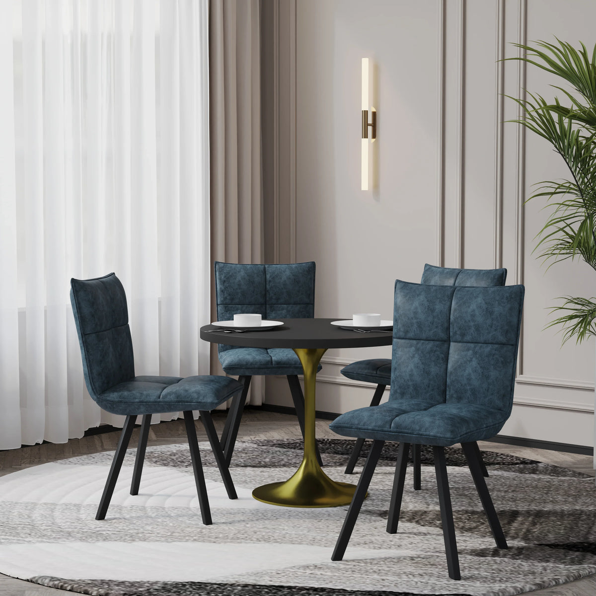 Verve 5-Piece Dining Set with 36" Round Dining Table in Black MDF Top and 4 Leather Dining Chairs - Elax Furniture
