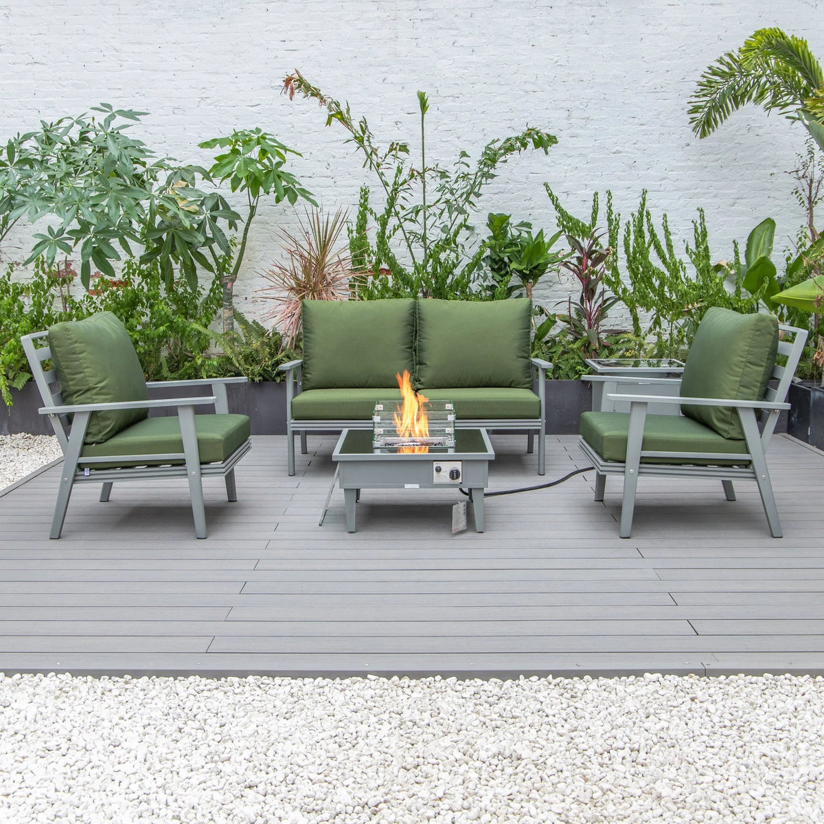 Walbrooke Aluminum Patio Conversation With Fire Pit Table & Tank Holder - Elax Furniture