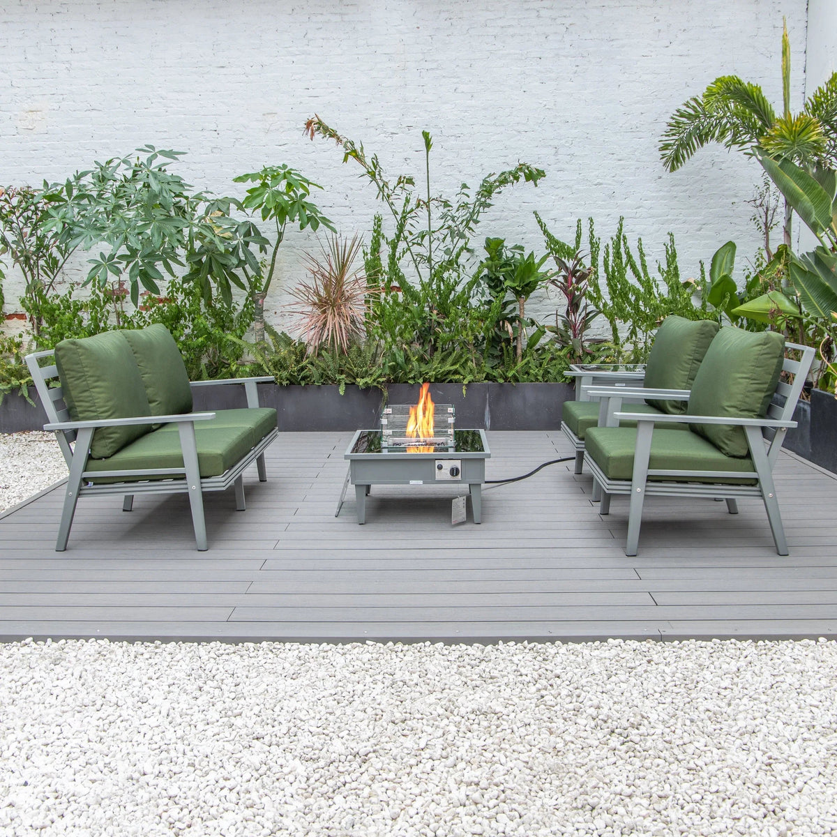 Walbrooke Aluminum Patio Conversation With Fire Pit Table & Tank Holder - Elax Furniture