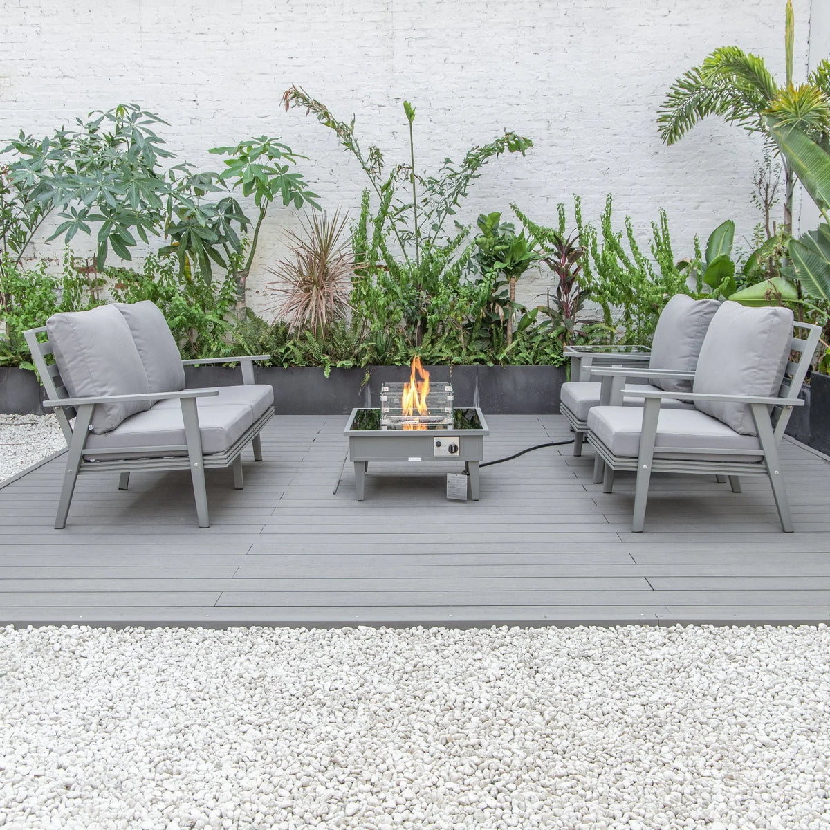 Walbrooke Aluminum Patio Conversation With Fire Pit Table & Tank Holder - Elax Furniture