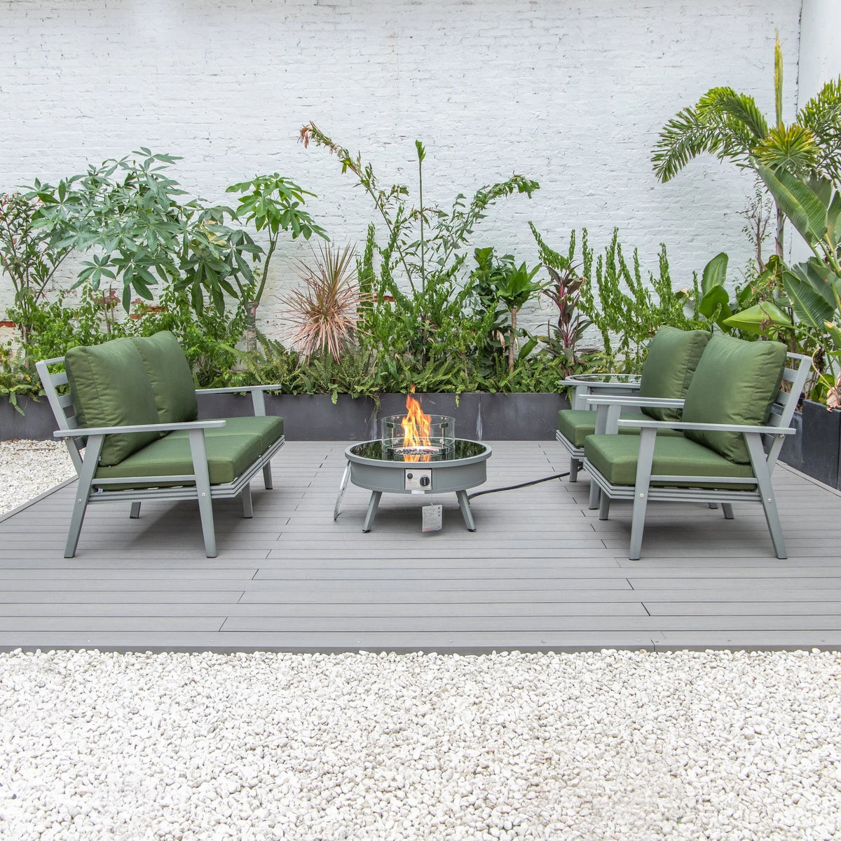 Walbrooke Aluminum Patio Conversation With Fire Pit Table & Tank Holder - Elax Furniture