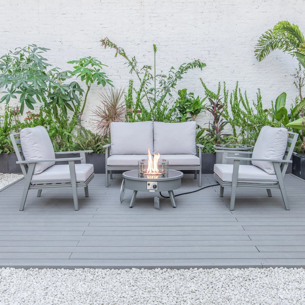 Walbrooke Aluminum Patio Conversation With Fire Pit Table & Tank Holder - Elax Furniture