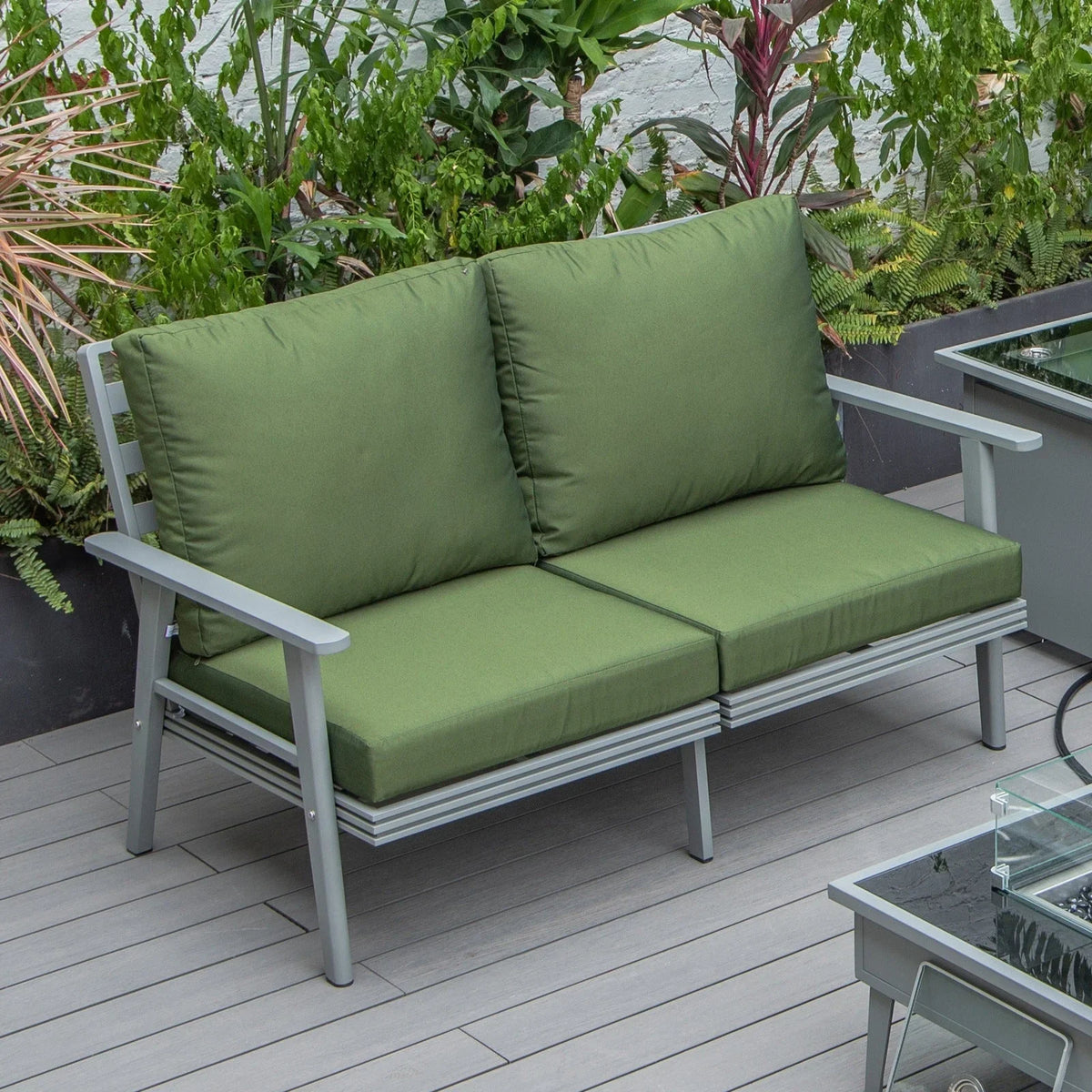 Walbrooke Modern Outdoor Patio Loveseat with Grey Aluminum Frame and Removable Cushions - Elax Furniture
