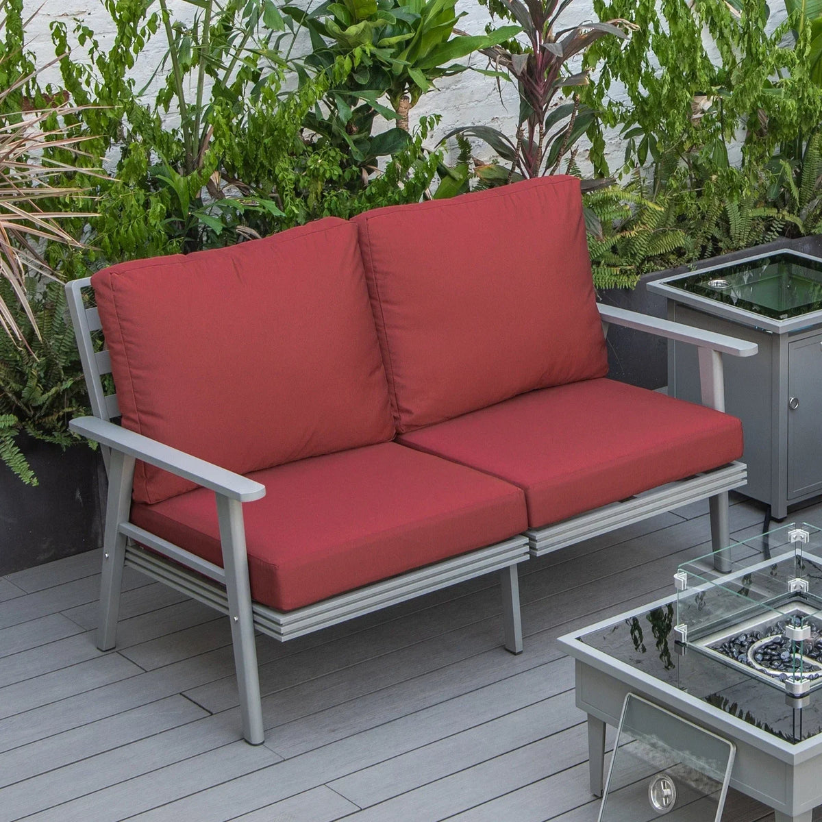 Walbrooke Modern Outdoor Patio Loveseat with Grey Aluminum Frame and Removable Cushions - Elax Furniture