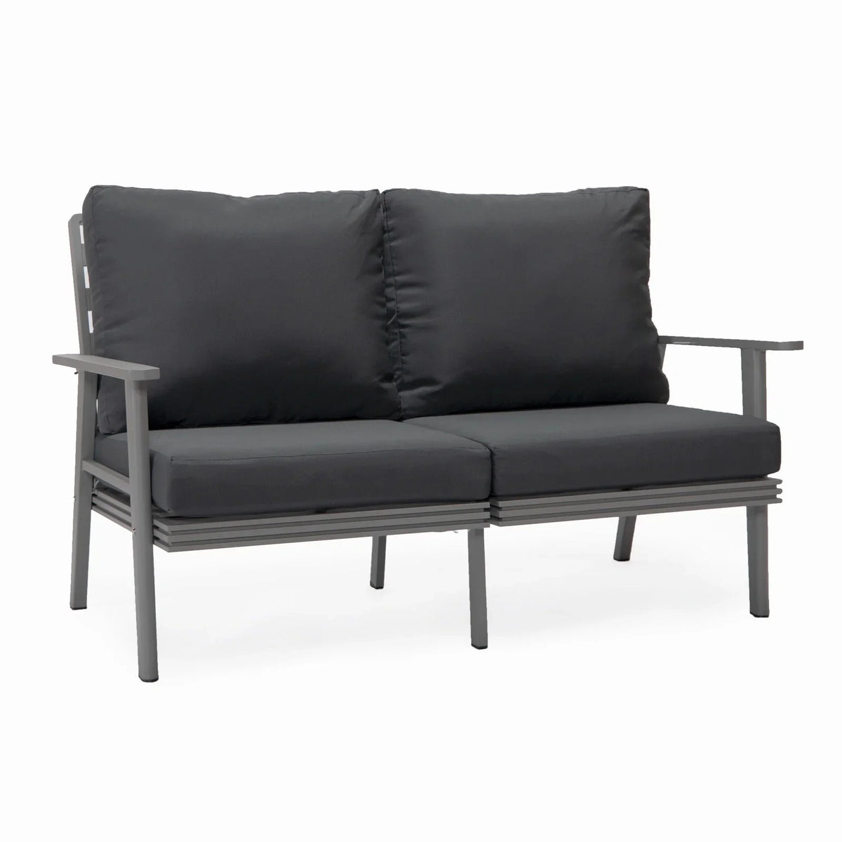 Walbrooke Modern 3-Piece Outdoor Patio Set with Grey Aluminum Frame and Removable Cushions Loveseat and Set of 2 Armchairs - Elax Furniture