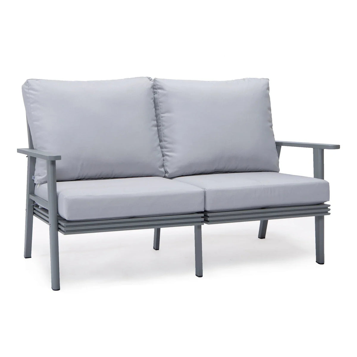 Walbrooke Modern 3-Piece Outdoor Patio Set with Grey Aluminum Frame and Removable Cushions Loveseat and Set of 2 Armchairs - Elax Furniture