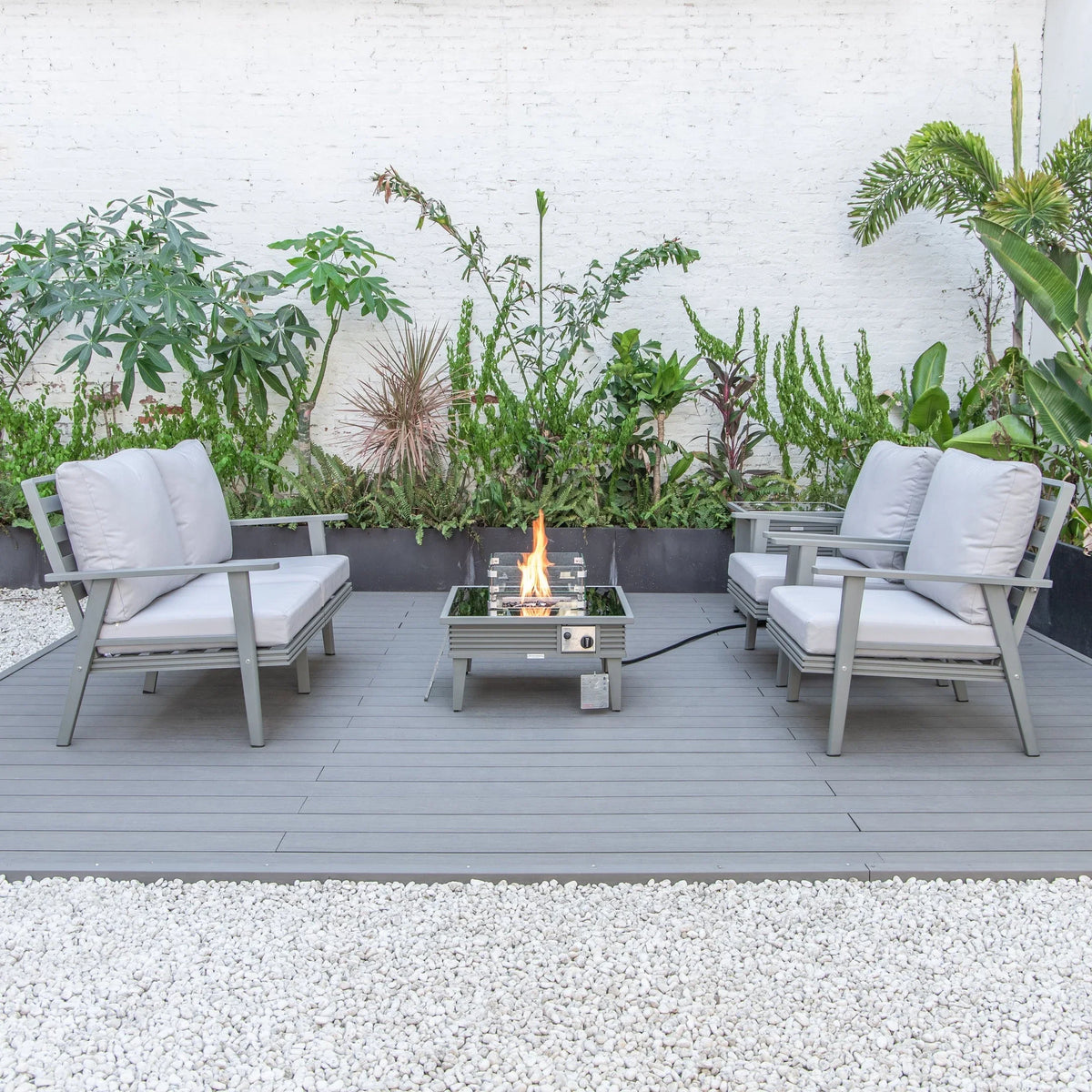 Walbrooke Aluminum Patio Conversation With Slats Design Fire Pit Table & Tank Holder - Elax Furniture