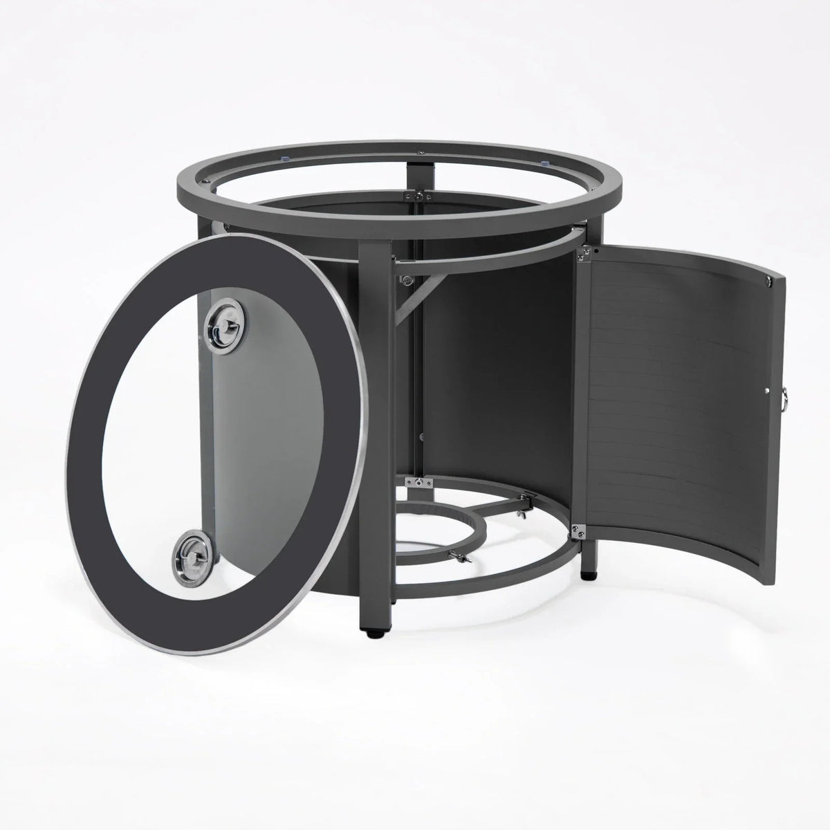 Walbrooke Outdoor Patio Round Fire Pit and Tank Holder with Slats Design - Elax Furniture