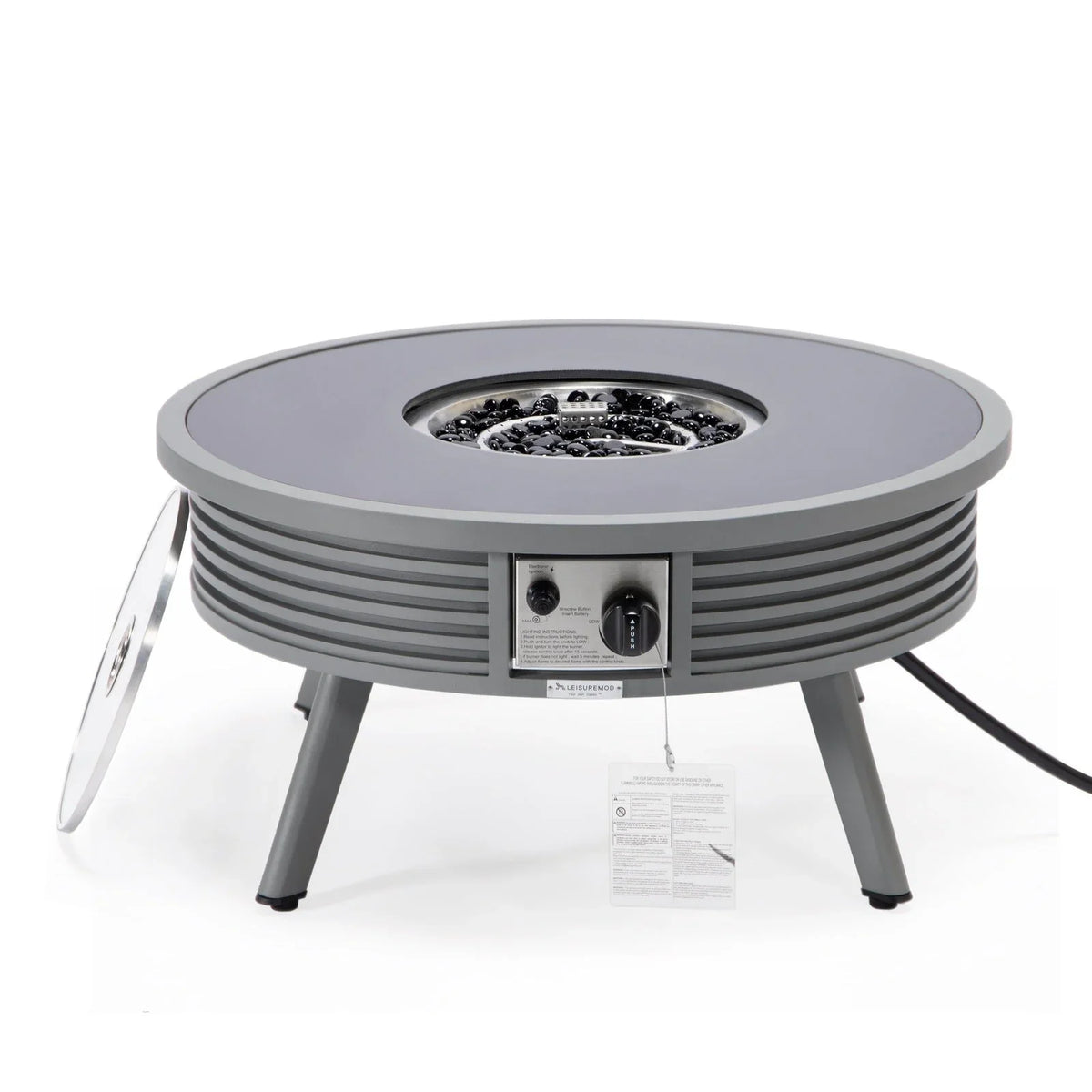 Walbrooke Modern Outdoor Round Fire Pit Table with Powder-Coated Aliuminum Frame and Slats Design - Elax Furniture