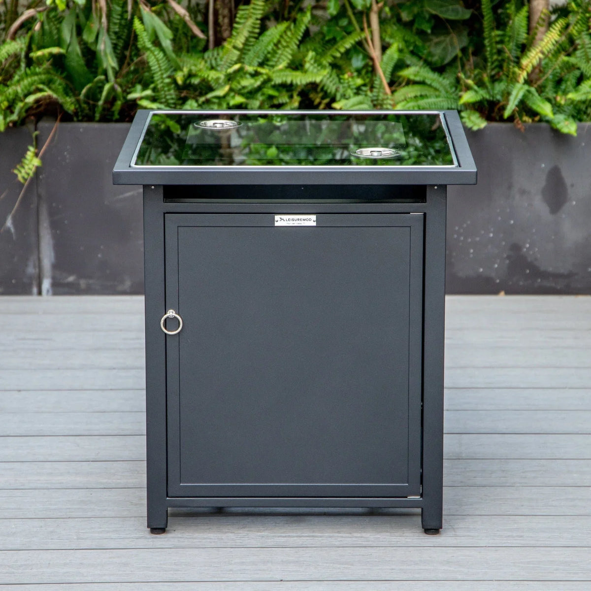 Walbrooke Modern Square Tank Holder Table with Tempered Glass Top and Powder Coated Aluminum - Elax Furniture