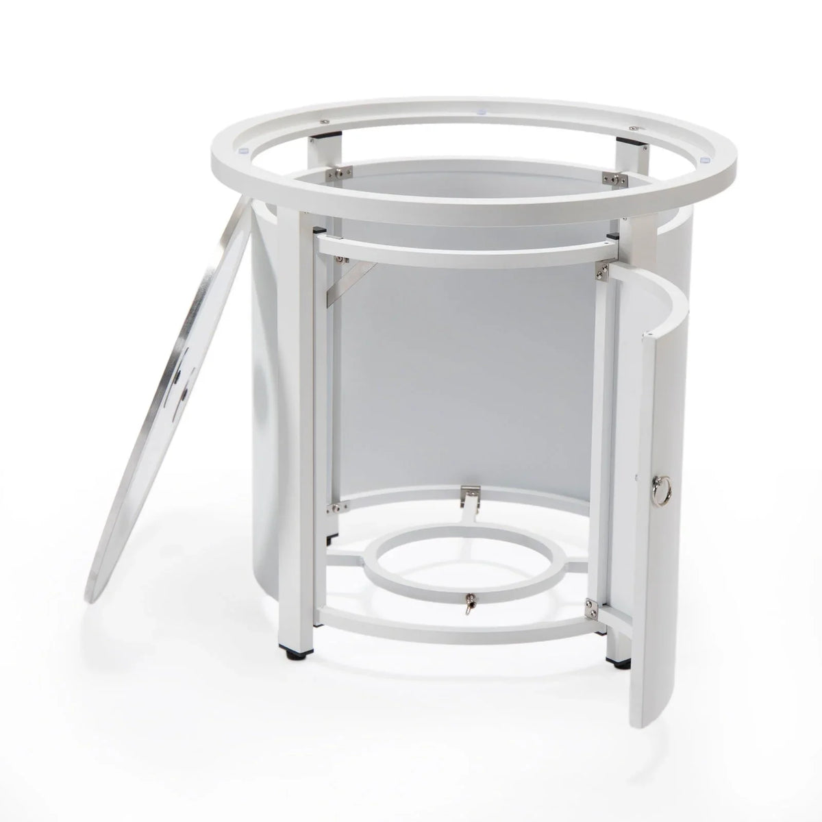 Walbrooke Modern Round Tank Holder Table with Tempered Glass Top and Powder Coated Aluminum - Elax Furniture