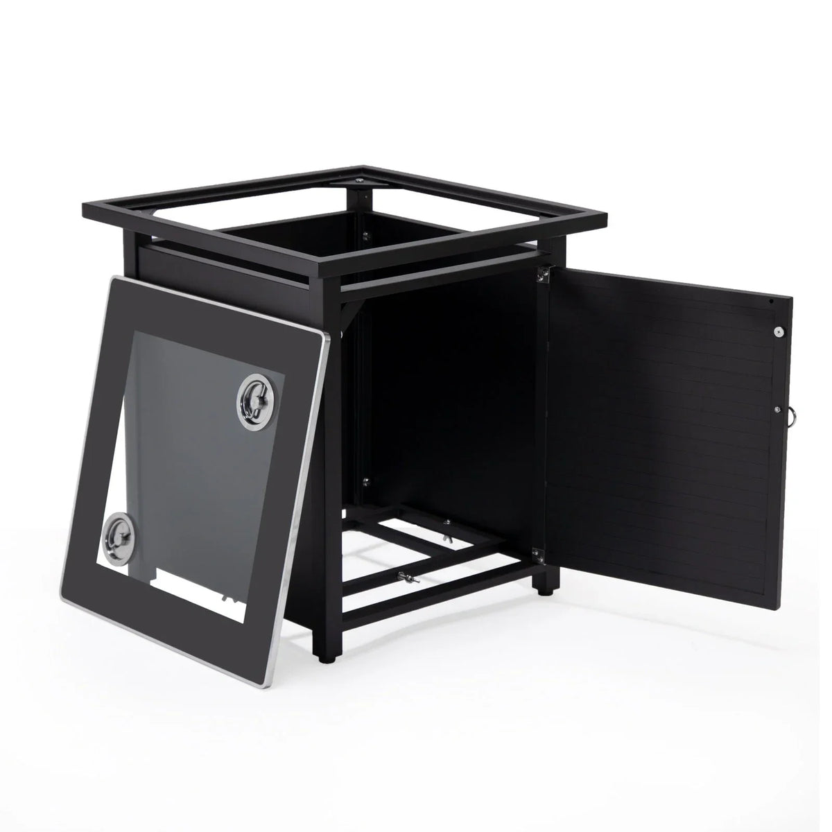Walbrooke Modern Square Tank Holder Table with Tempered Glass Top and Powder Coated Aluminum Slats - Elax Furniture