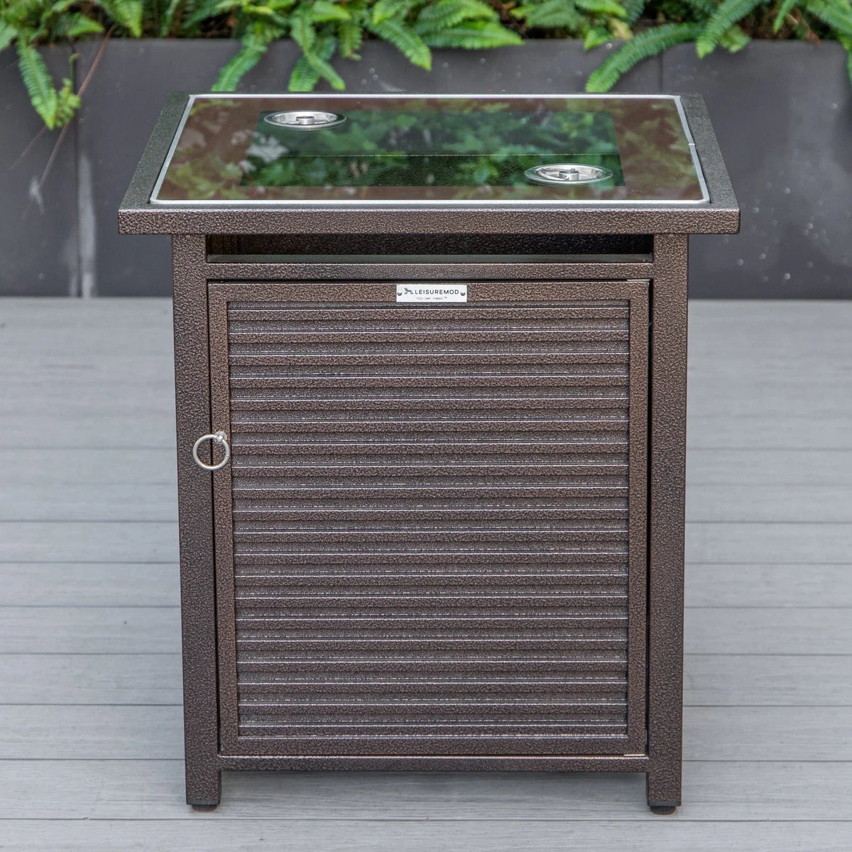 Walbrooke Modern Square Tank Holder Table with Tempered Glass Top and Powder Coated Aluminum Slats - Elax Furniture