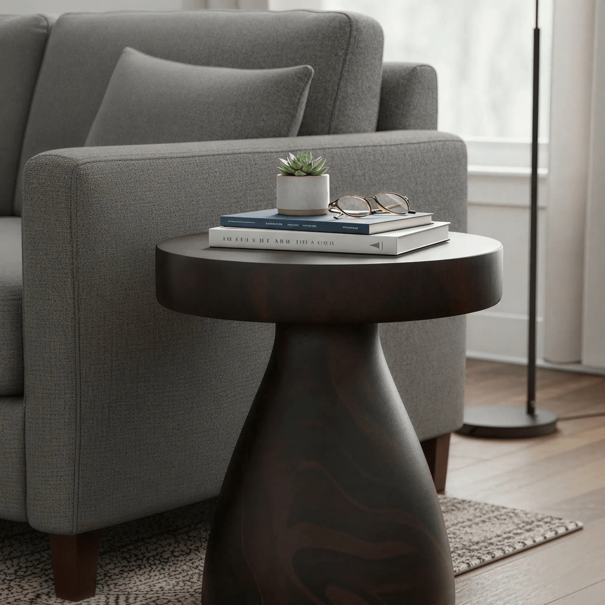 Wisp 16" Modern Wide Round Fiberstone Hourglass Design Side Table - Stylish Accent End Table Pottery Red Side Table Leisuremod