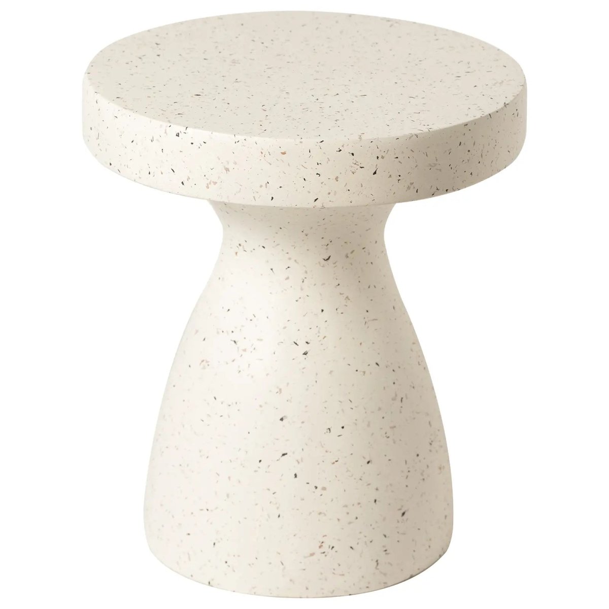 Wisp 16" Modern Wide Round Fiberstone Hourglass Design Side Table - Stylish Accent End Table Terrazzo White Side Table Leisuremod