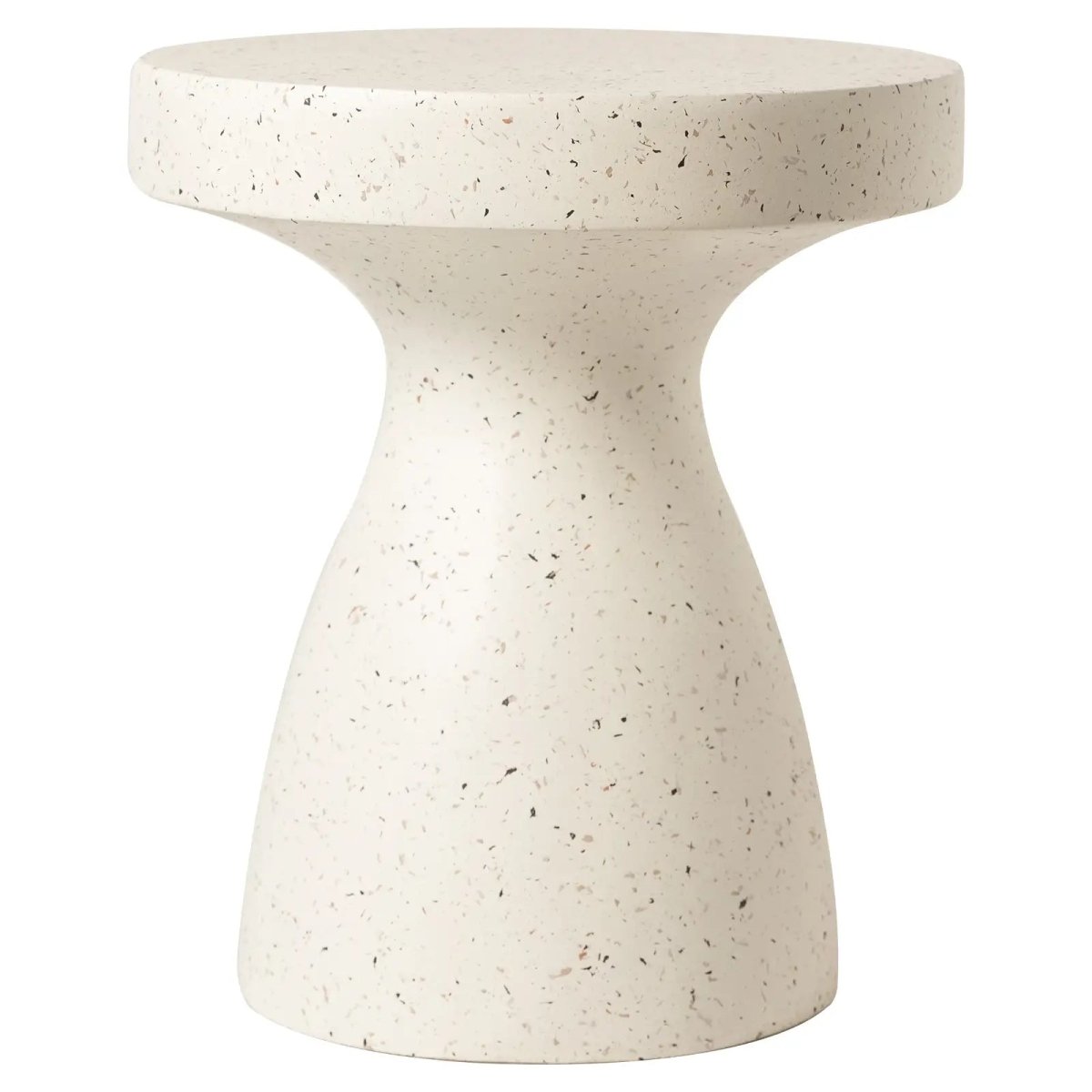 Wisp 16" Modern Wide Round Fiberstone Hourglass Design Side Table - Stylish Accent End Table Terrazzo White Side Table Leisuremod