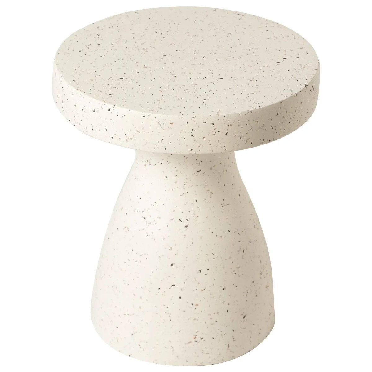 Wisp 16" Modern Wide Round Fiberstone Hourglass Design Side Table - Stylish Accent End Table Terrazzo White Side Table Leisuremod