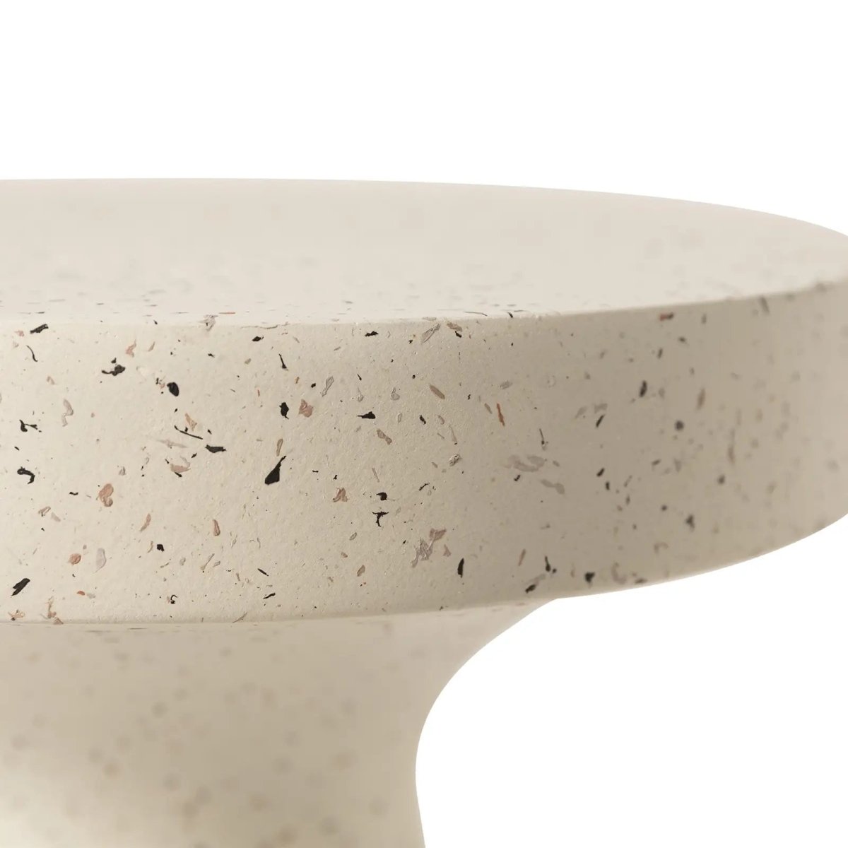 Wisp 16" Modern Wide Round Fiberstone Hourglass Design Side Table - Stylish Accent End Table Terrazzo White Side Table Leisuremod