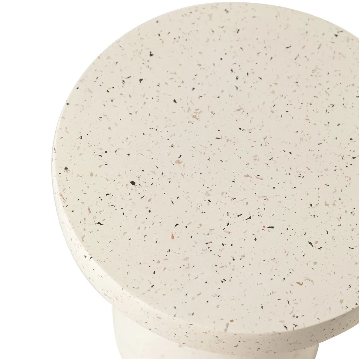 Wisp 16" Modern Wide Round Fiberstone Hourglass Design Side Table - Stylish Accent End Table Terrazzo White Side Table Leisuremod