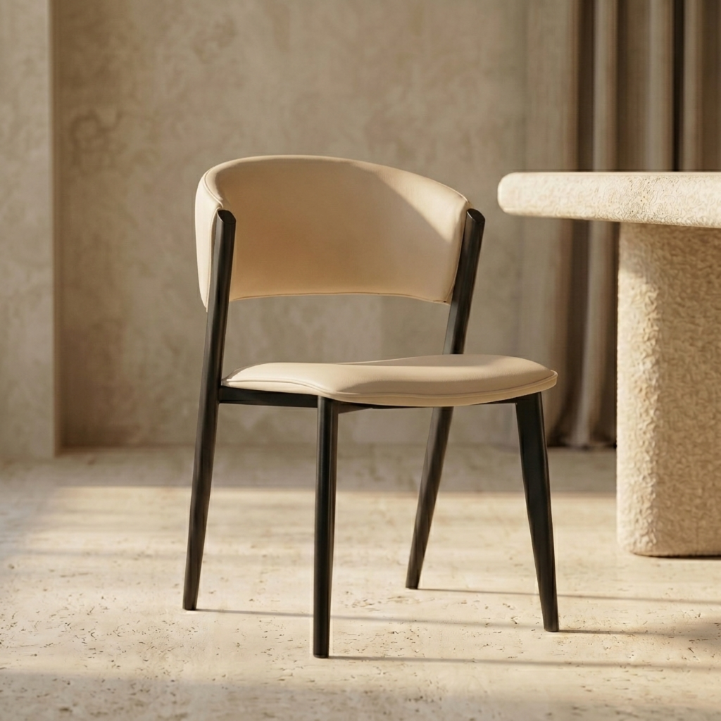 Aspen Dining Chairs Upholstered in Leather with Black Metal Legs