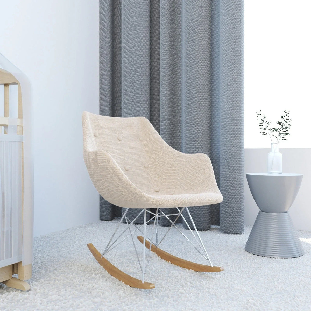 Willow Modern Petite Twill Upholstered Fabric/Velvet with Eiffel Base Rocking Chair - Elax Furniture