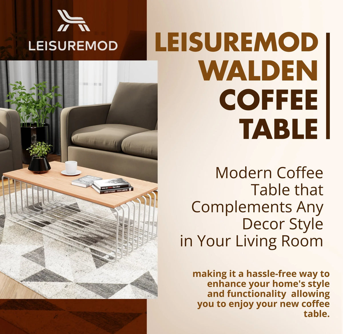 Walden Rectangular Coffee Table with Ash Wood Tabletop in Black Steel Frame - Elax Furniture