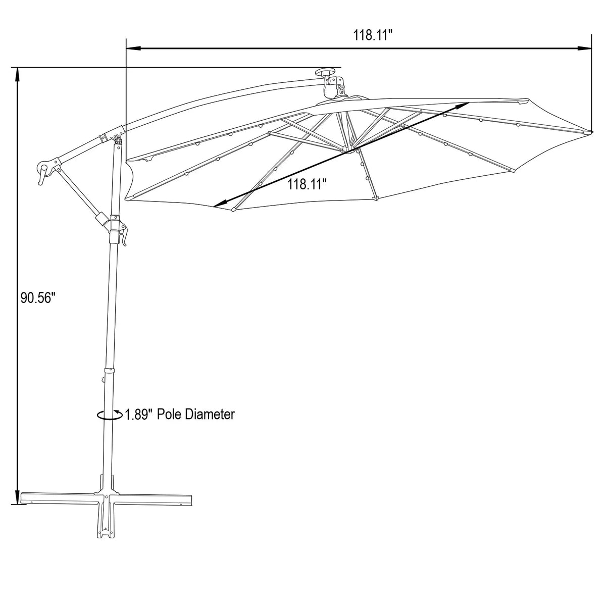 Willry Modern Outdoor 10 Ft Offset Cantilever Hanging Patio Umbrella With Solar Powered LED - Elax Furniture