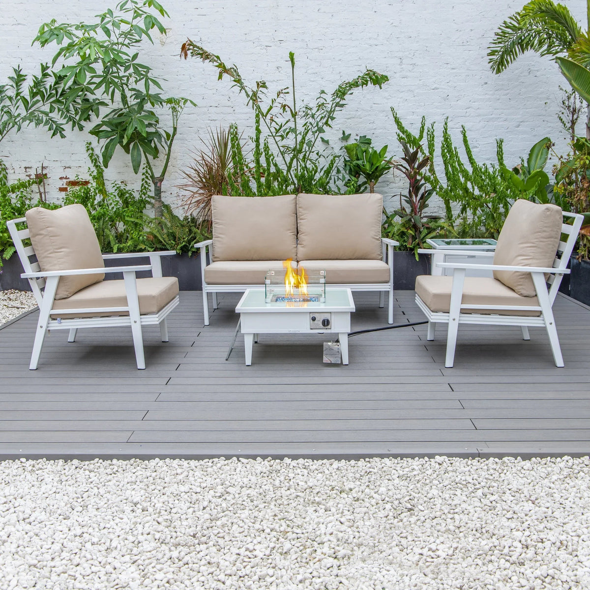 Walbrooke Aluminum Patio Conversation With Fire Pit Table & Tank Holder - Elax Furniture