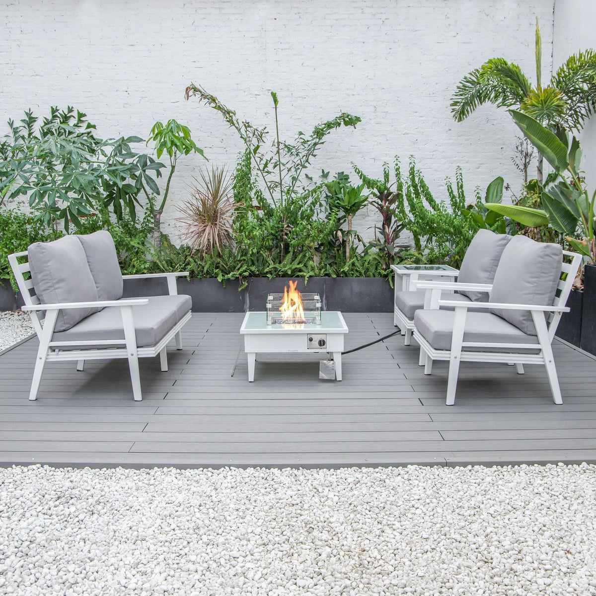 Walbrooke Aluminum Patio Conversation With Fire Pit Table & Tank Holder - Elax Furniture