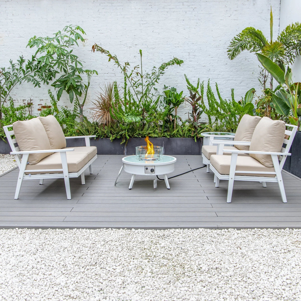 Walbrooke Aluminum Patio Conversation With Fire Pit Table & Tank Holder - Elax Furniture