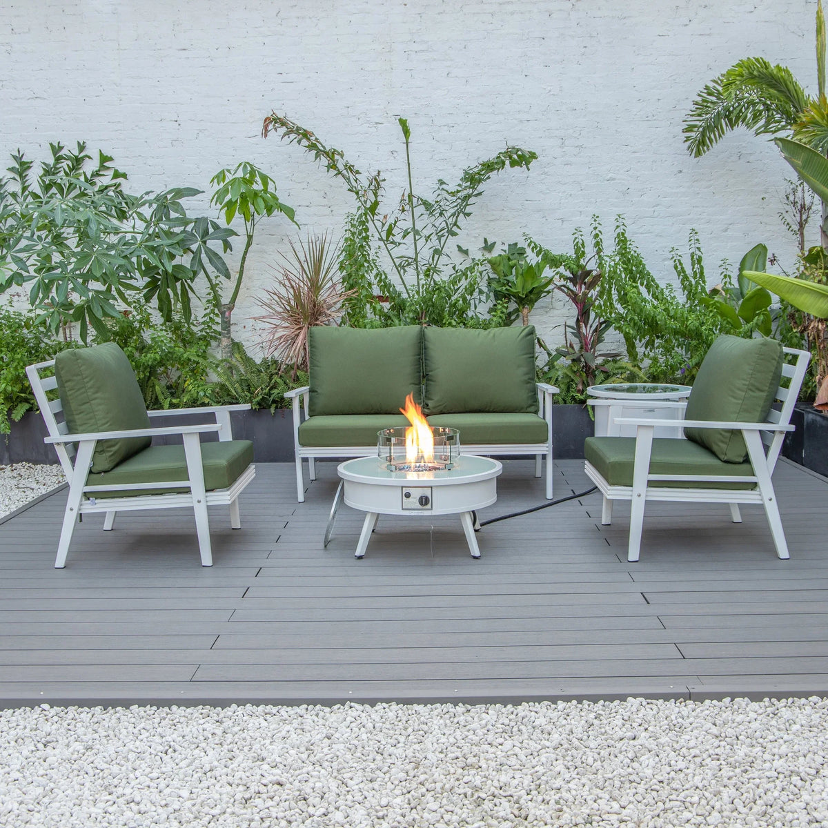 Walbrooke Aluminum Patio Conversation With Fire Pit Table & Tank Holder - Elax Furniture