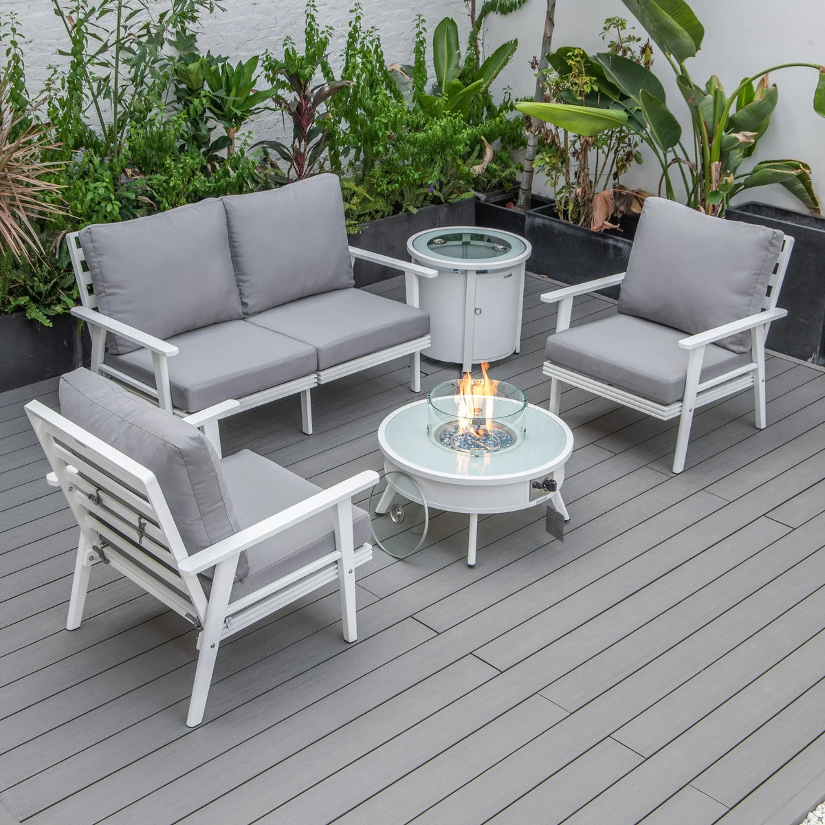 Walbrooke Aluminum Patio Conversation With Fire Pit Table & Tank Holder - Elax Furniture