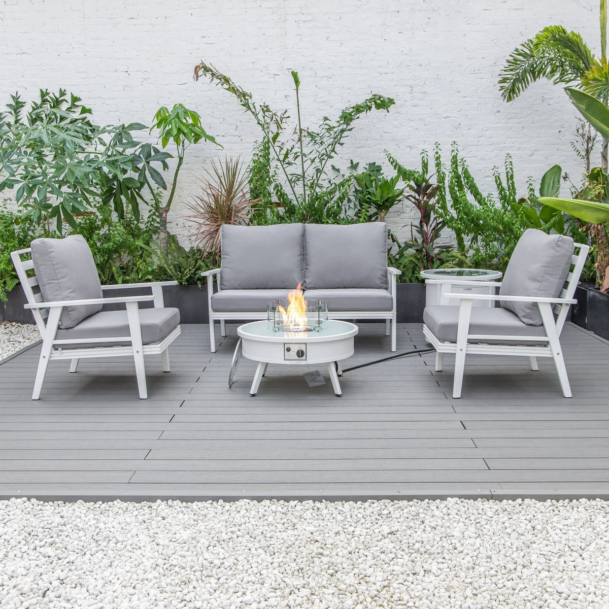 Walbrooke Aluminum Patio Conversation With Fire Pit Table & Tank Holder - Elax Furniture