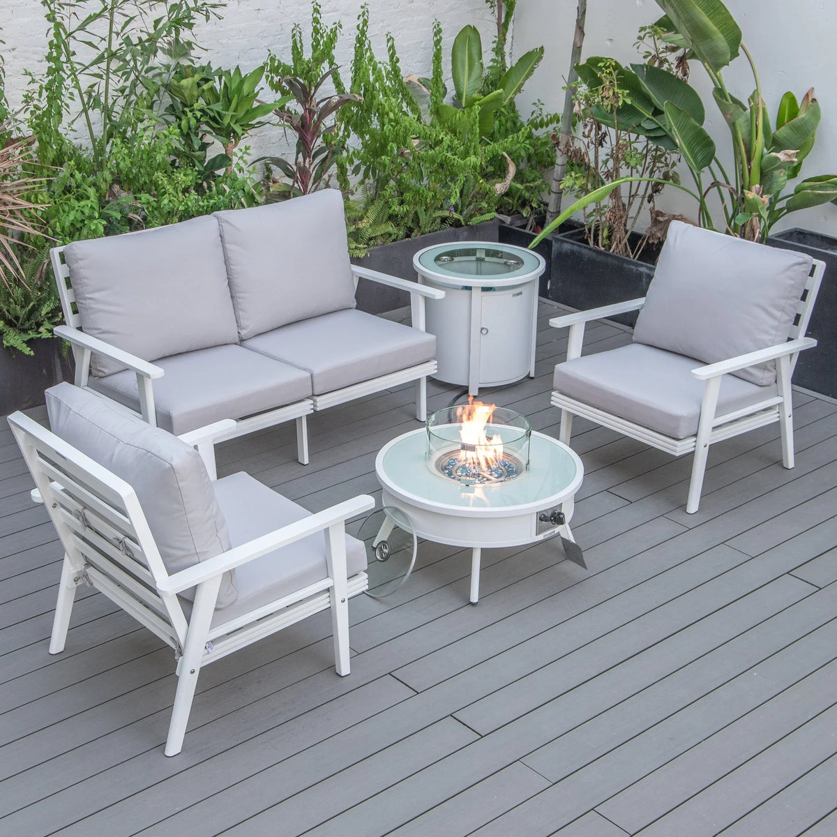 Walbrooke Aluminum Patio Conversation With Fire Pit Table & Tank Holder - Elax Furniture