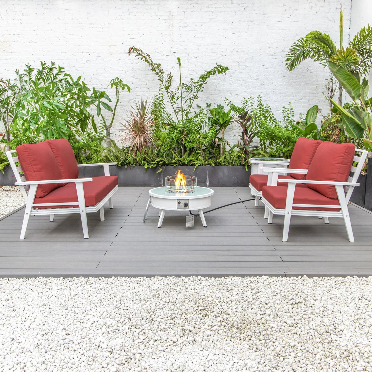 Walbrooke Aluminum Patio Conversation With Fire Pit Table & Tank Holder - Elax Furniture