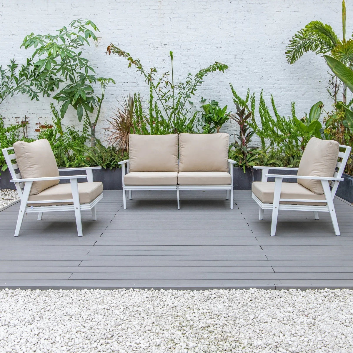 Walbrooke Modern 3-Piece Outdoor Patio Set with White Aluminum Frame and Removable Cushions Loveseat and Set of 2 Armchairs - Elax Furniture