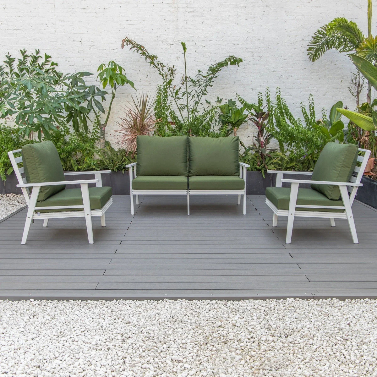 Walbrooke Modern 3-Piece Outdoor Patio Set with White Aluminum Frame and Removable Cushions Loveseat and Set of 2 Armchairs - Elax Furniture