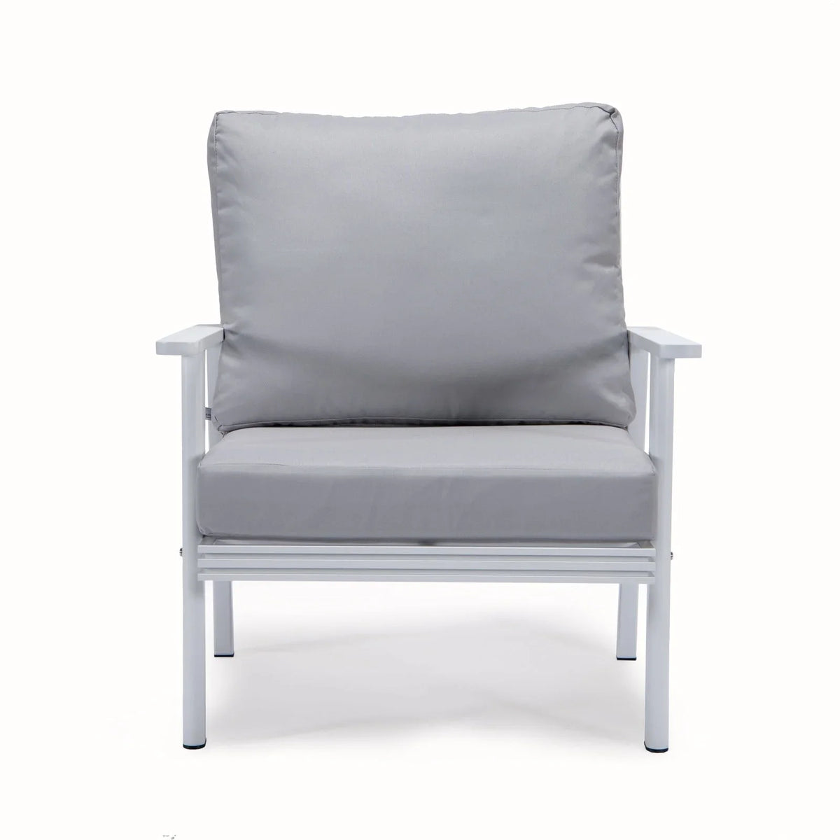 Walbrooke Modern 3-Piece Outdoor Patio Set with White Aluminum Frame and Removable Cushions Loveseat and Set of 2 Armchairs - Elax Furniture