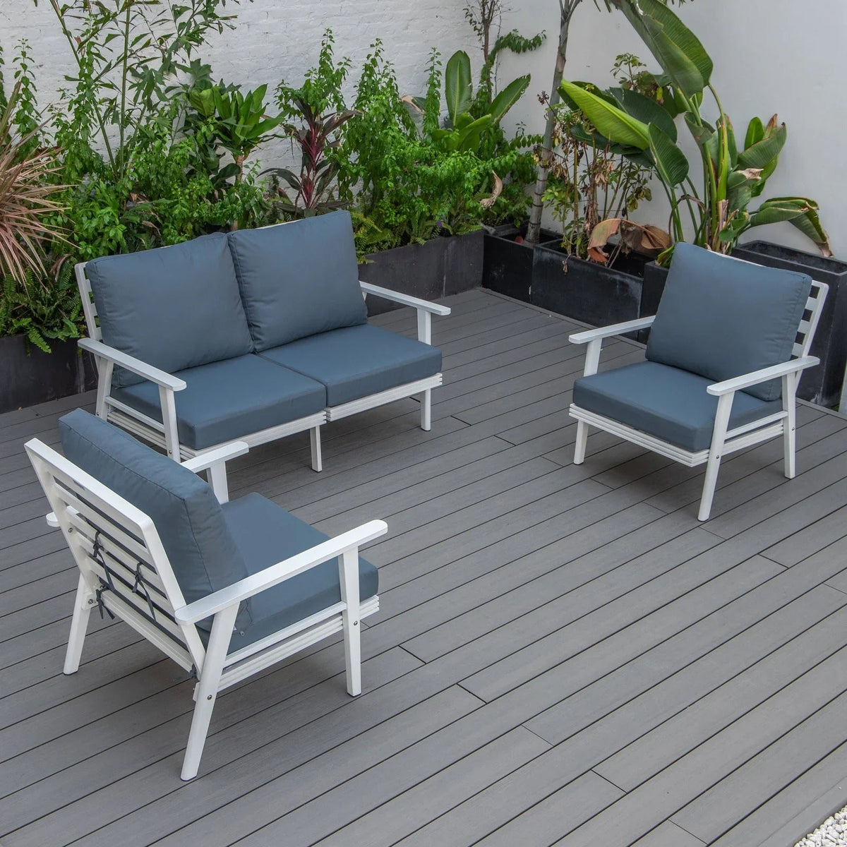 Walbrooke Modern 3-Piece Outdoor Patio Set with White Aluminum Frame and Removable Cushions Loveseat and Set of 2 Armchairs - Elax Furniture