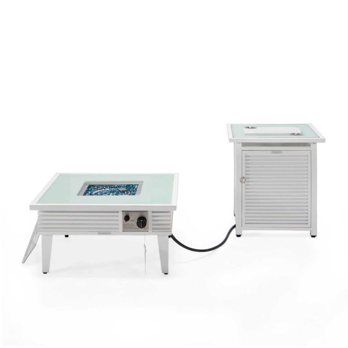 Walbrooke Outdoor Patio Square Fire Pit and Tank Holder with Slats Design - Elax Furniture