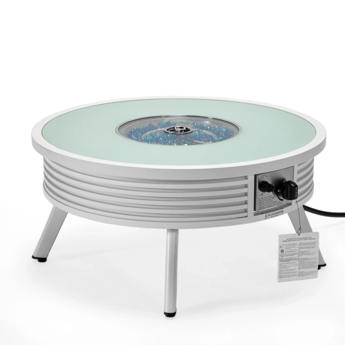 Walbrooke Modern Outdoor Round Fire Pit Table with Powder-Coated Aliuminum Frame and Slats Design - Elax Furniture