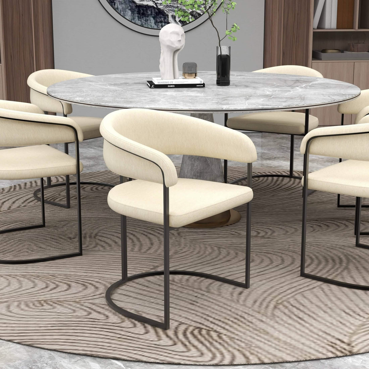 Aero Modern Upholstered Dining Chair with Padded Seat and Powder-Coated Iron Frame Oatmeal Polyester Dining Chair Your Vendor Name