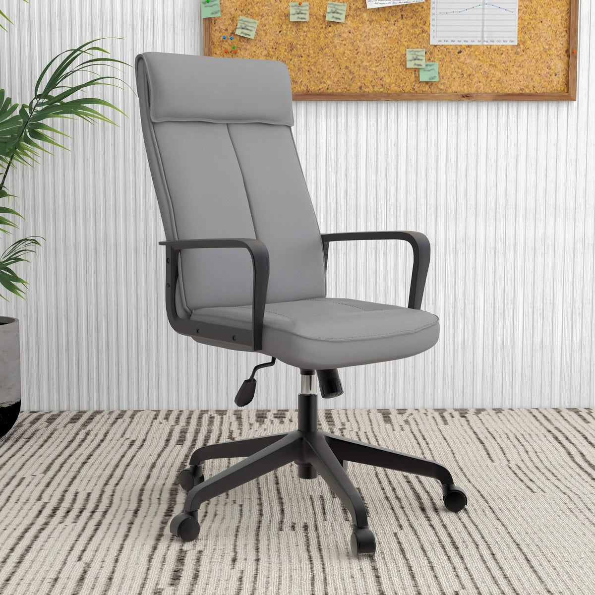 Aiaria Ergonomic High-Back Leather Office Chair with Adjustable Height, Swivel, Tilt, and Double Wheel Casters Grey Office Chair Your Vendor Name