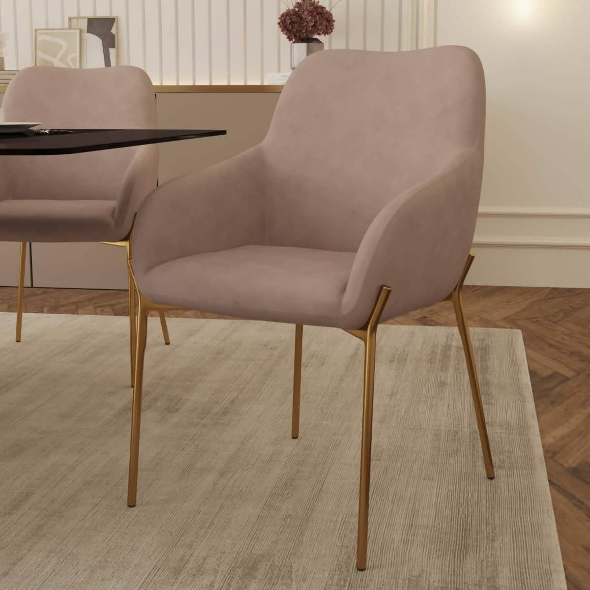 Zaire Upholsters Dining Chair in Velvet/Leather/Boucle with Gold Chrome Iron Boucle White Dining Chair Leisuremod