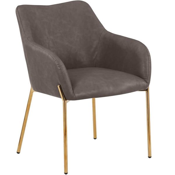 Zaire Upholsters Dining Chair in Velvet/Leather/Boucle with Gold Chrome Iron Fabric Charcoal Dining Chair Leisuremod