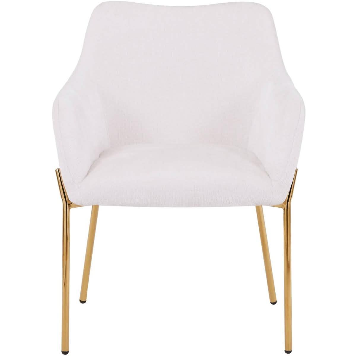 Zaire Upholsters Dining Chair in Velvet/Leather/Boucle with Gold Chrome Iron Boucle White Dining Chair Leisuremod