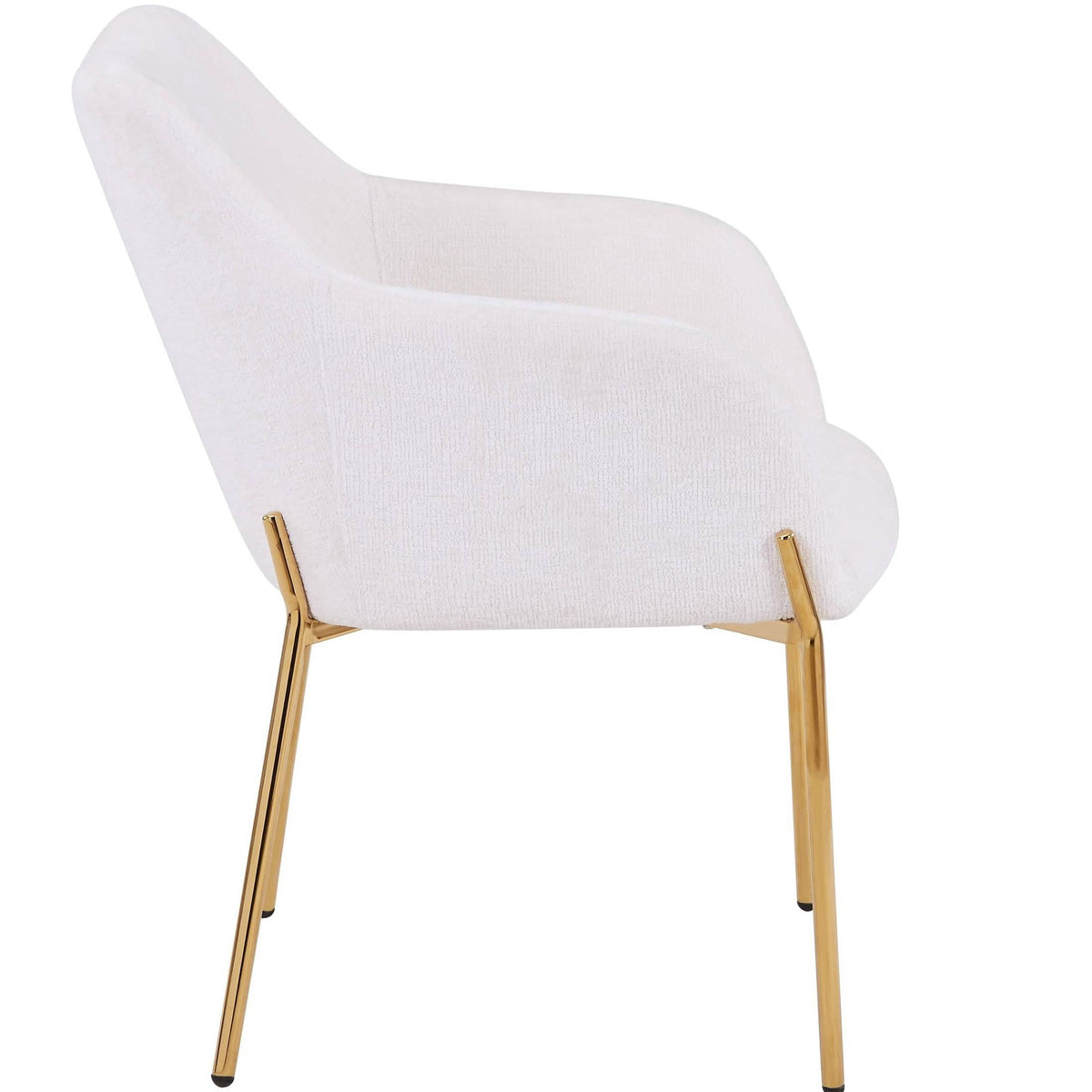 Zaire Upholsters Dining Chair in Velvet/Leather/Boucle with Gold Chrome Iron Boucle White Dining Chair Leisuremod