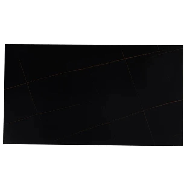Zayle Rectangular Dining Table with a Sintered Stone Tabletop and a Stainless Steel Base Black Black Gold Dining Table Leisuremod