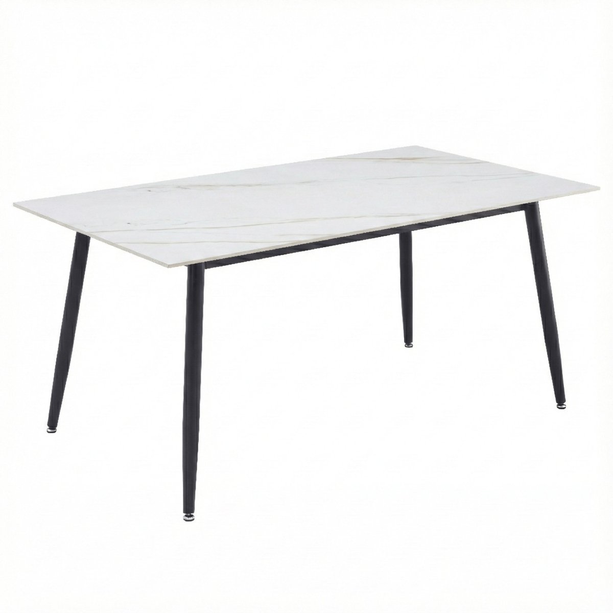 Zayle Rectangular Dining Table with a Sintered Stone Tabletop and a Stainless Steel Base Black 48 in. Wide White Gold Dining Table Leisuremod