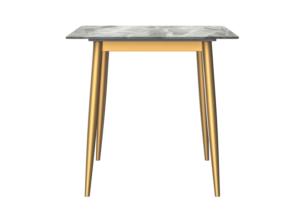 Zayle Rectangular Dining Table with a Sintered Stone Tabletop and a Stainless Steel Base Gold Light Grey Dining Table Leisuremod